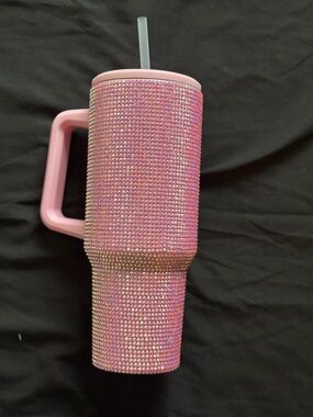 Pink Rhinestone Bling Tumbler with Handle